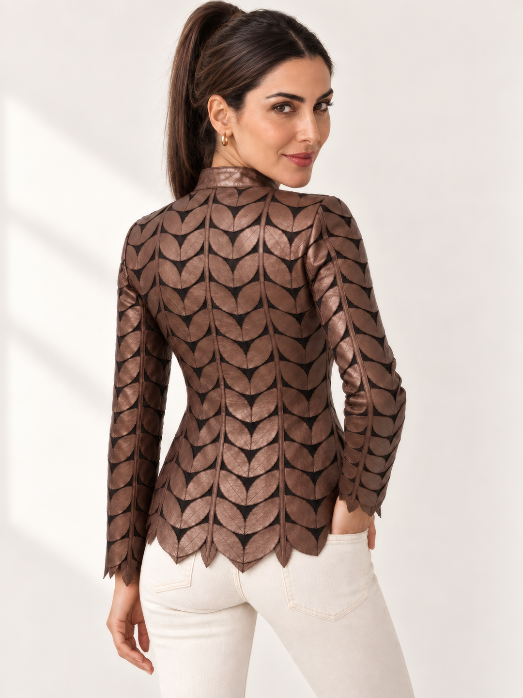 Belgin Francis Regular Leaf Jacket in Bronze, back view on model