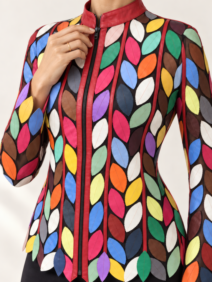 Belgin Francis Regular Leaf Jacket in Multi, close up of the fabric and details