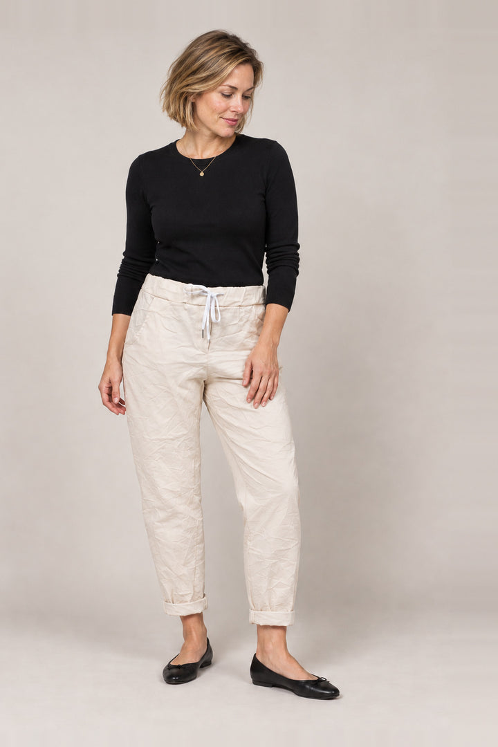 Boutique Karma Basic Jogger in Beige, front view on model