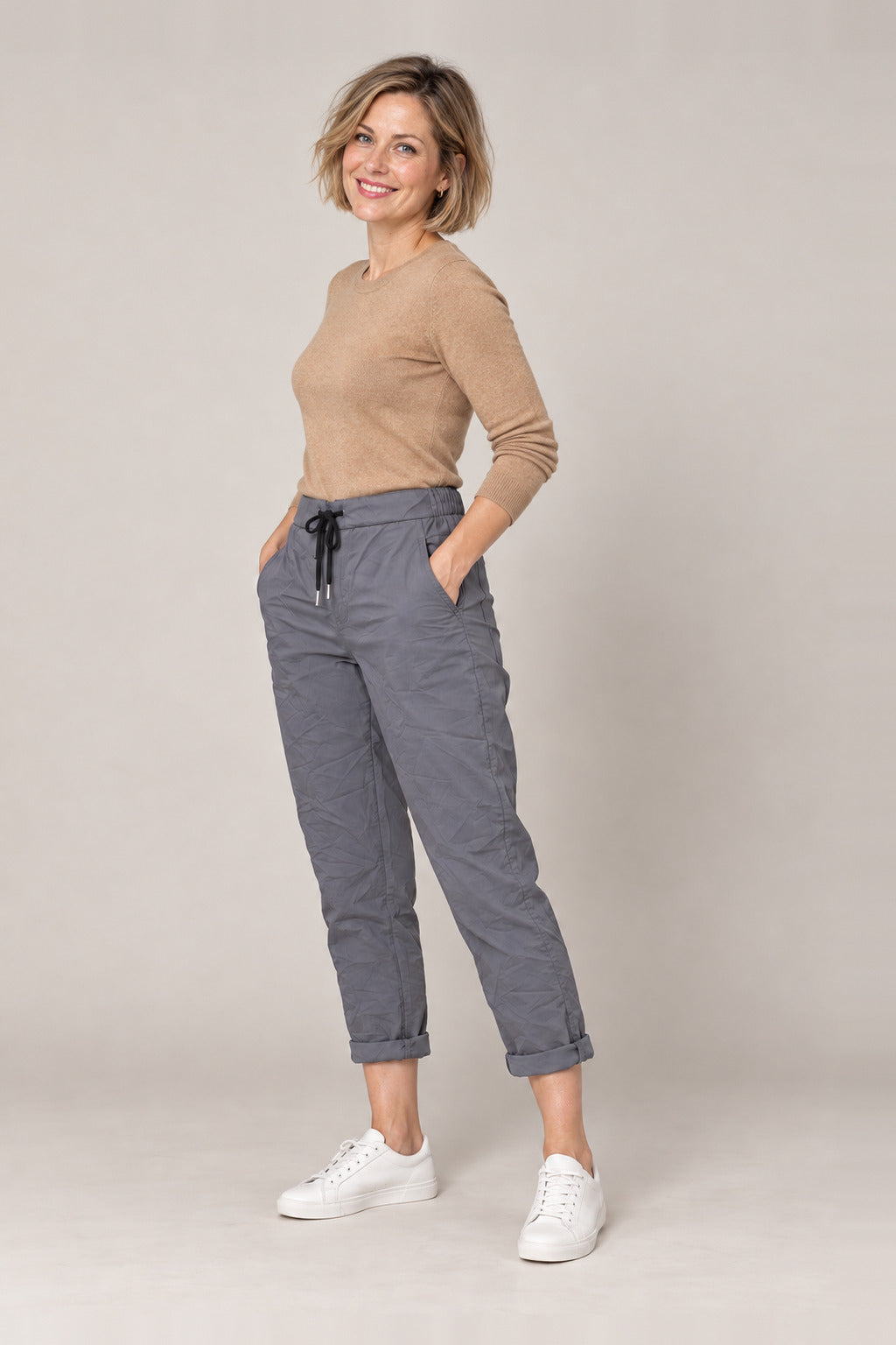 Boutique Karma Basic Jogger in Grey, front view on model