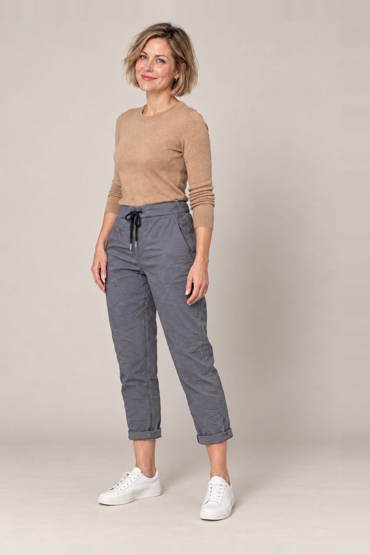 Boutique Karma Basic Jogger in Grey, angle view on model