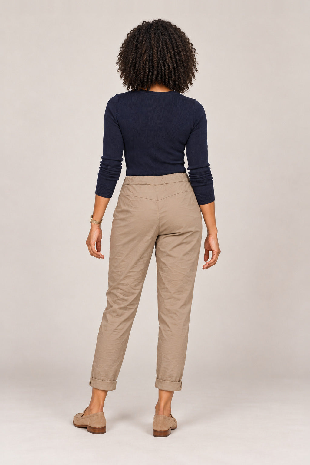 Boutique Karma Basic Jogger in Khaki, back view on model