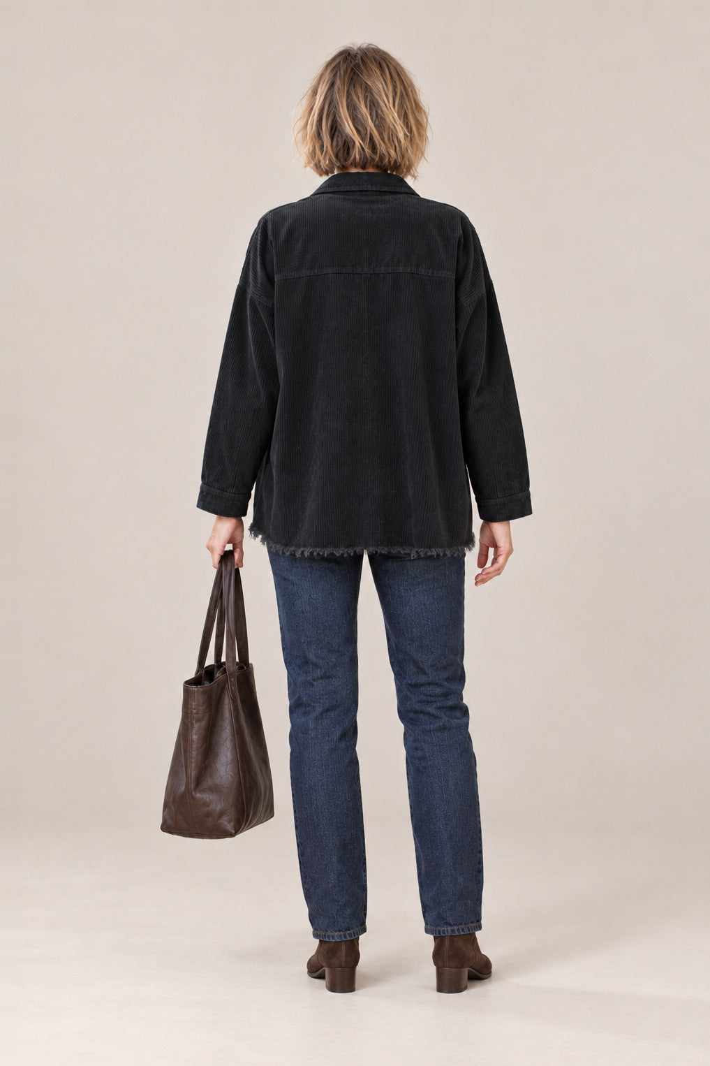 Boutique Karma Corduroy Jacket in Black, back view on model