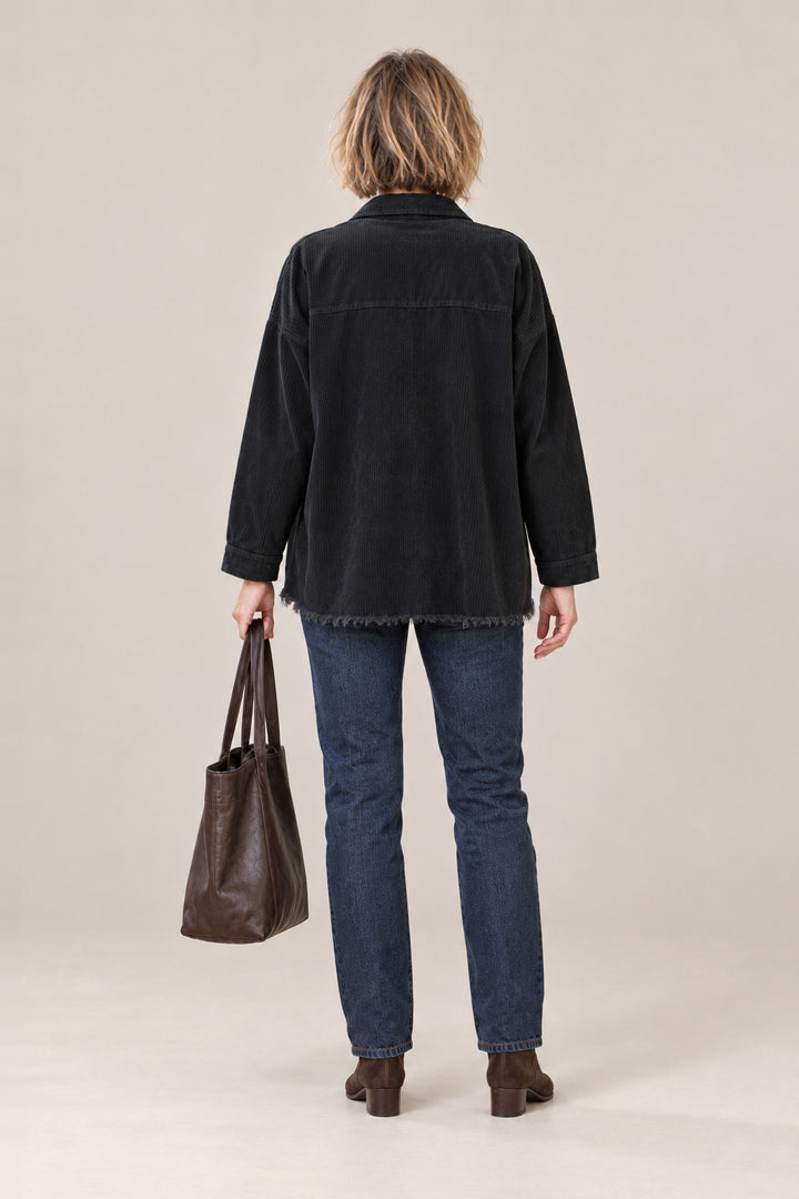 Boutique Karma Corduroy Jacket in Black, back view on model