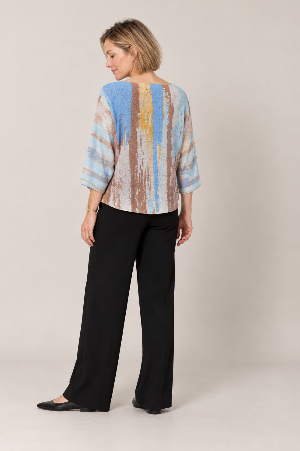 Boutique Karma Pullover Print in Brush Paint, back view on model