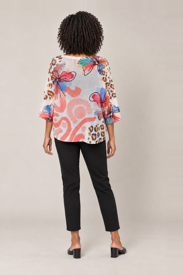 Boutique Karma Pullover Print in Coral, back view on model