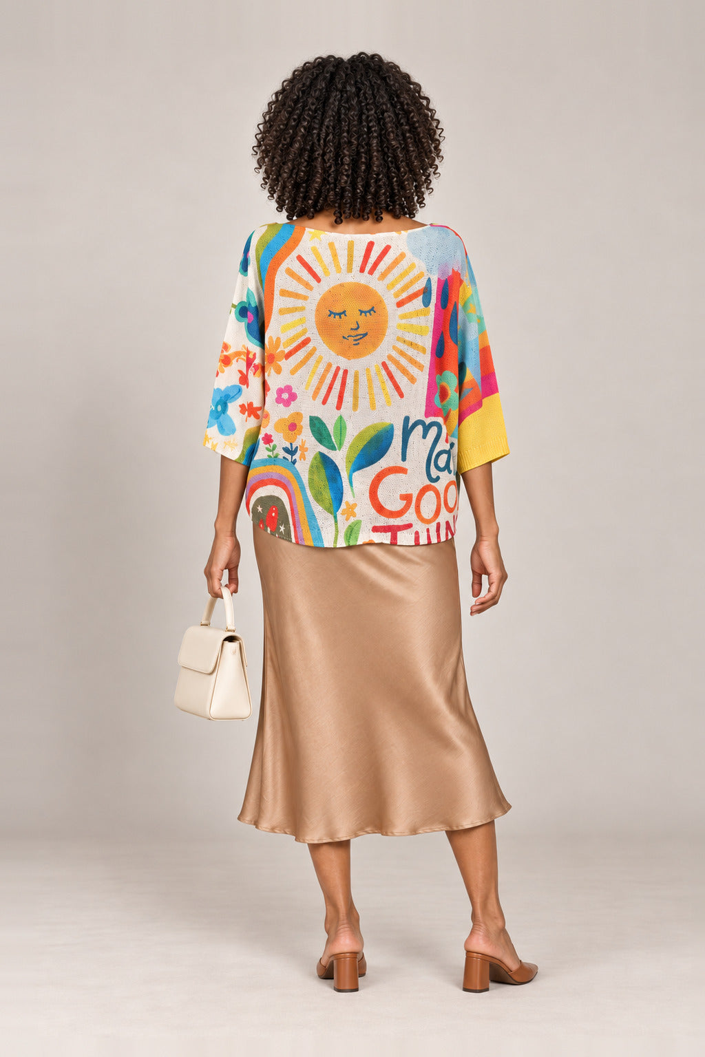 Boutique Karma Pullover Print in Sun, back view on model