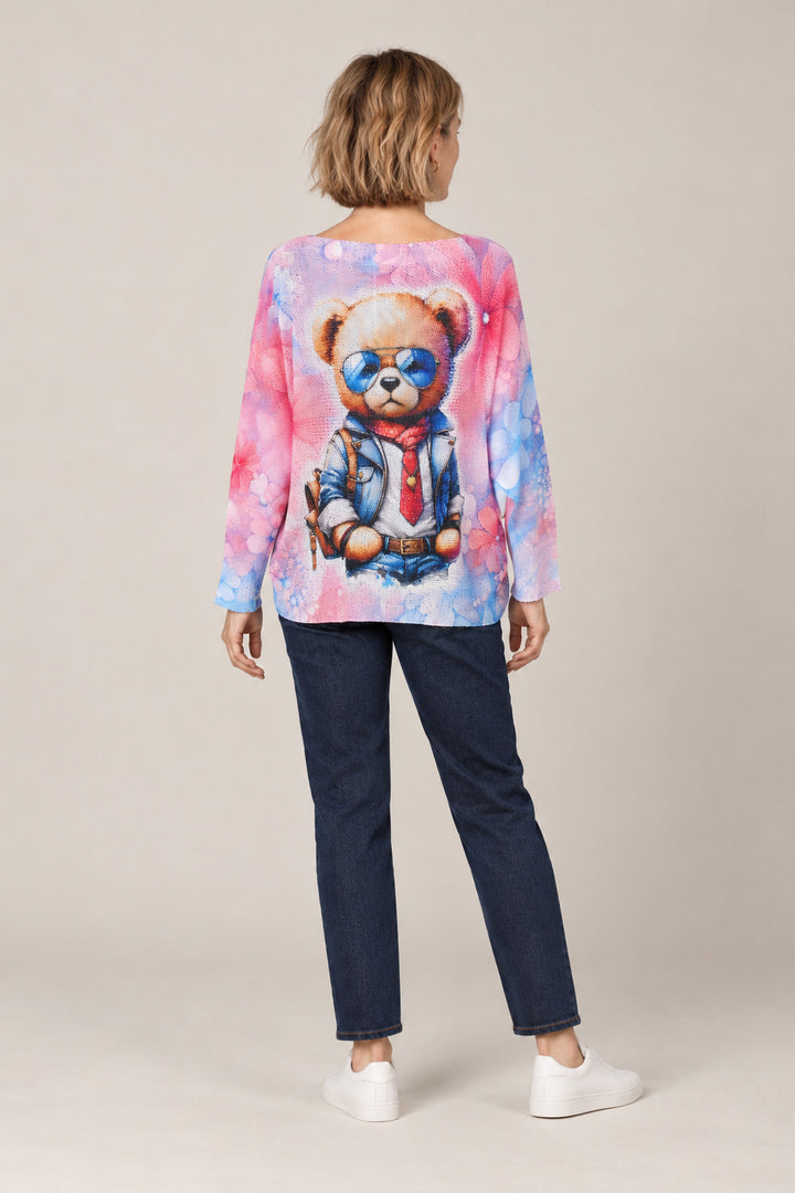 Boutique Karma Pullover Print in Teddy Bear Sunglasses, back view on model