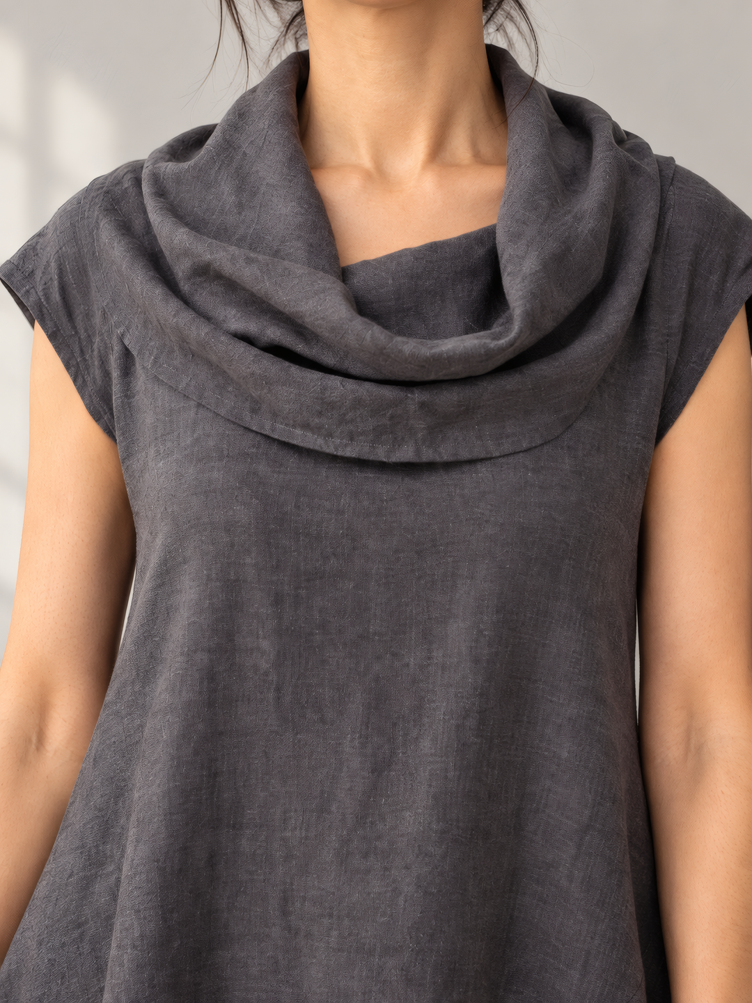 Bryn Walker Cross Dyed Linen Noa Tunic in Milano, close up of the fabric and details
