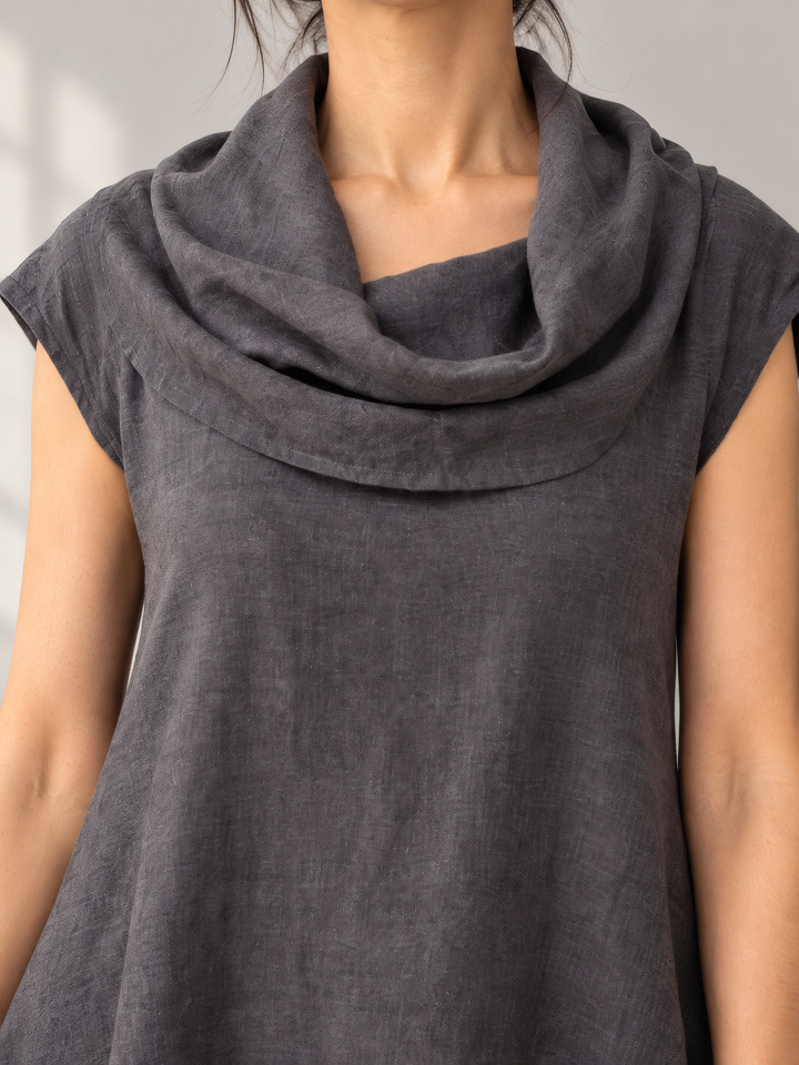 Bryn Walker Cross Dyed Linen Noa Tunic in Milano, close up of the fabric and details