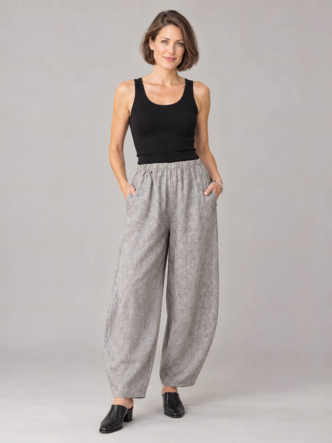 Bryn Walker Cross-Dyed Linen Oliver Pant in Radda, front view on model