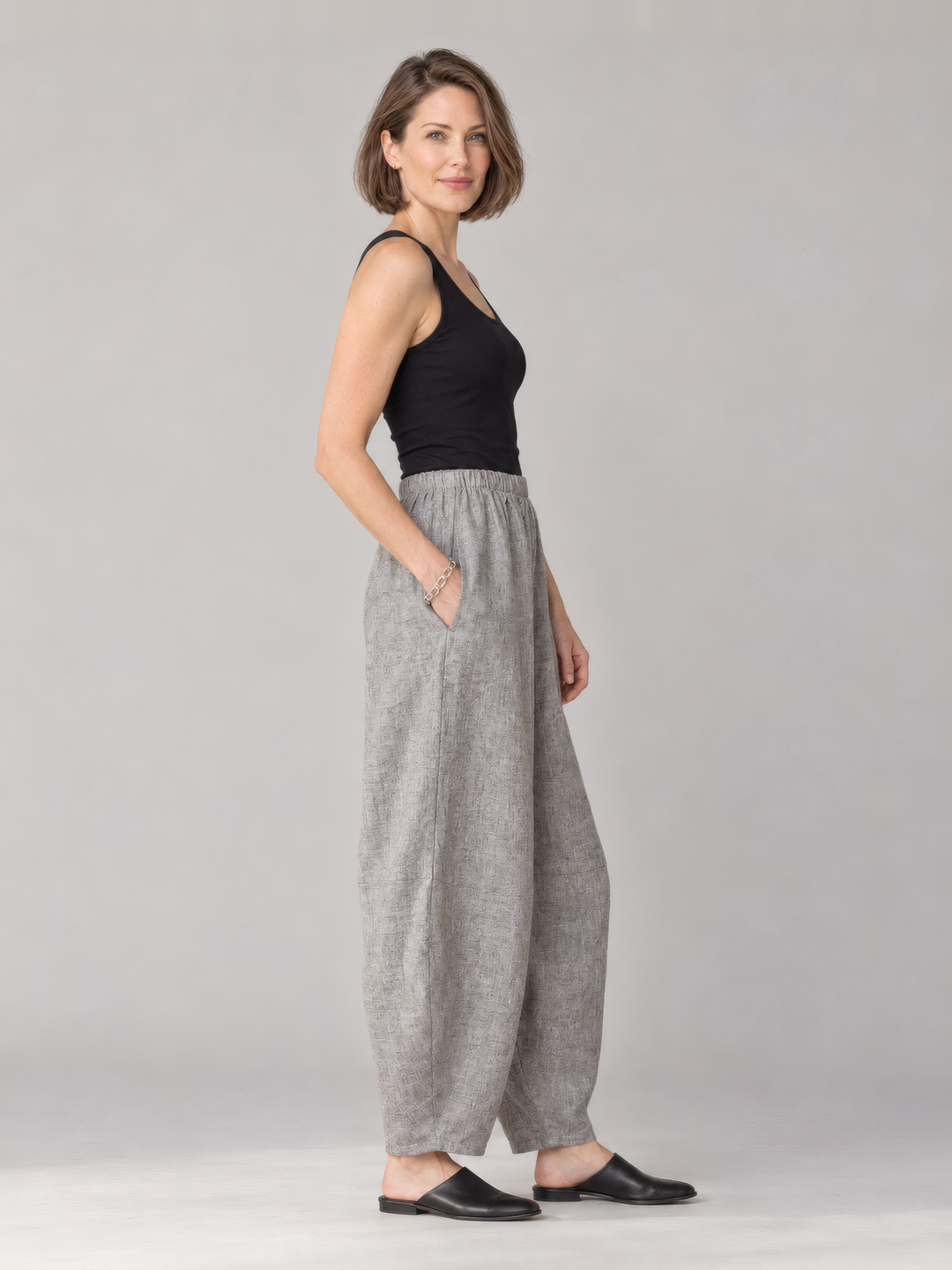 Bryn Walker Cross-Dyed Linen Oliver Pant in Radda, side view on model
