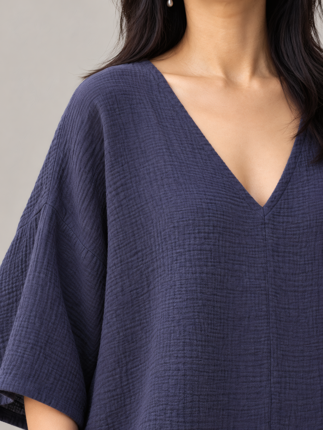 Bryn Walker Gauze Bax Shirt in Stargaze, close up of the fabric and details