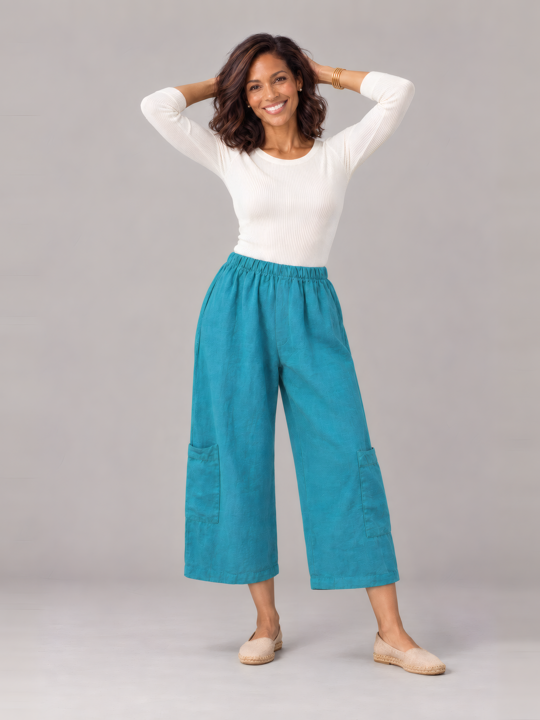 Bryn Walker Heavy Linen Casbah Pant in Garda, front view on model