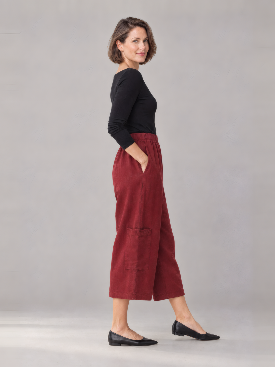 Bryn Walker Heavy Linen Casbah Pant in Granada, side view on model
