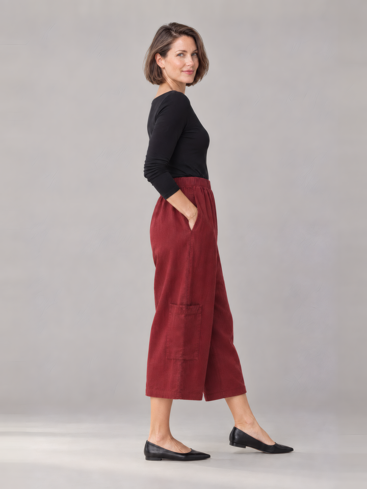Bryn Walker Heavy Linen Casbah Pant in Granada, side view on model