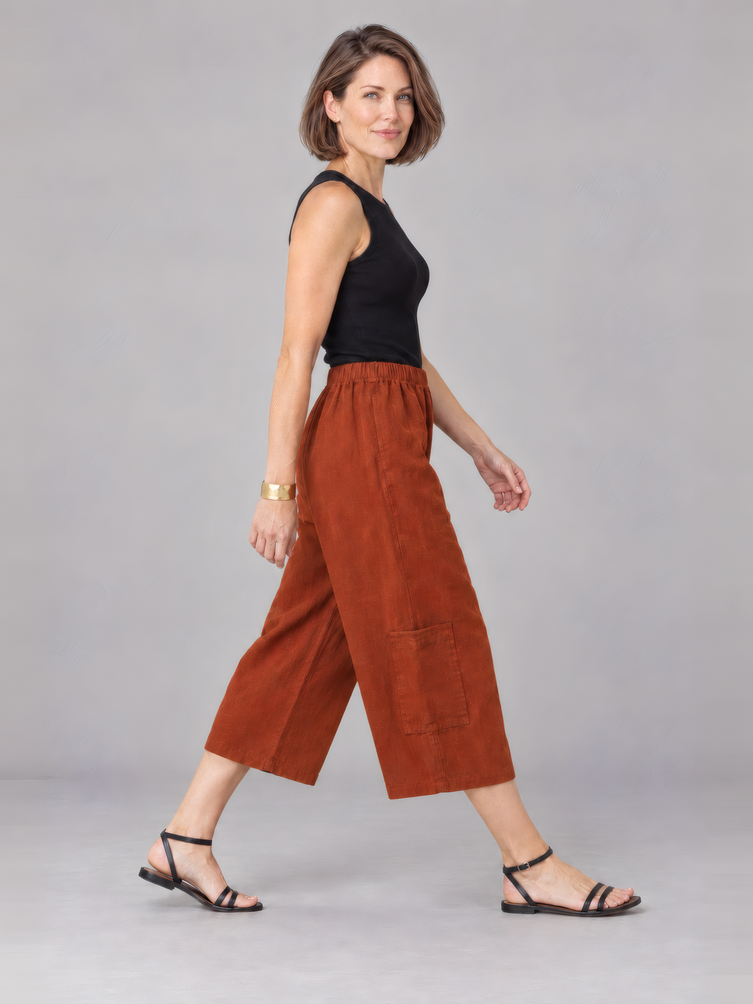 Bryn Walker Heavy Linen Casbah Pant in Hearth, side view on model