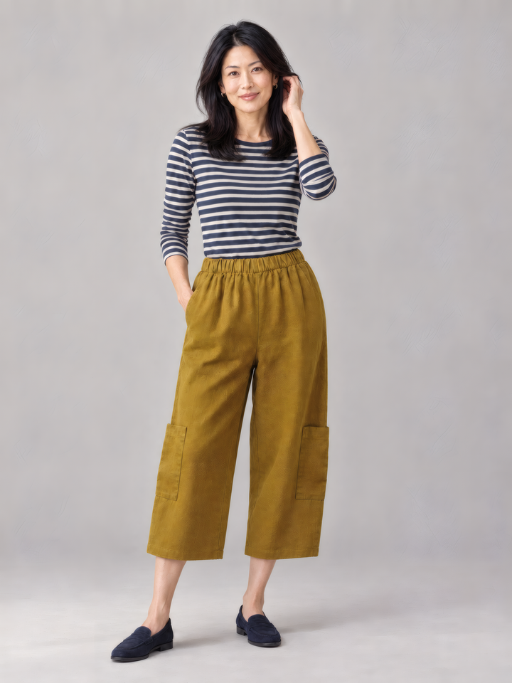 Bryn Walker Heavy Linen Casbah Pant in Honeycomb, front view on model