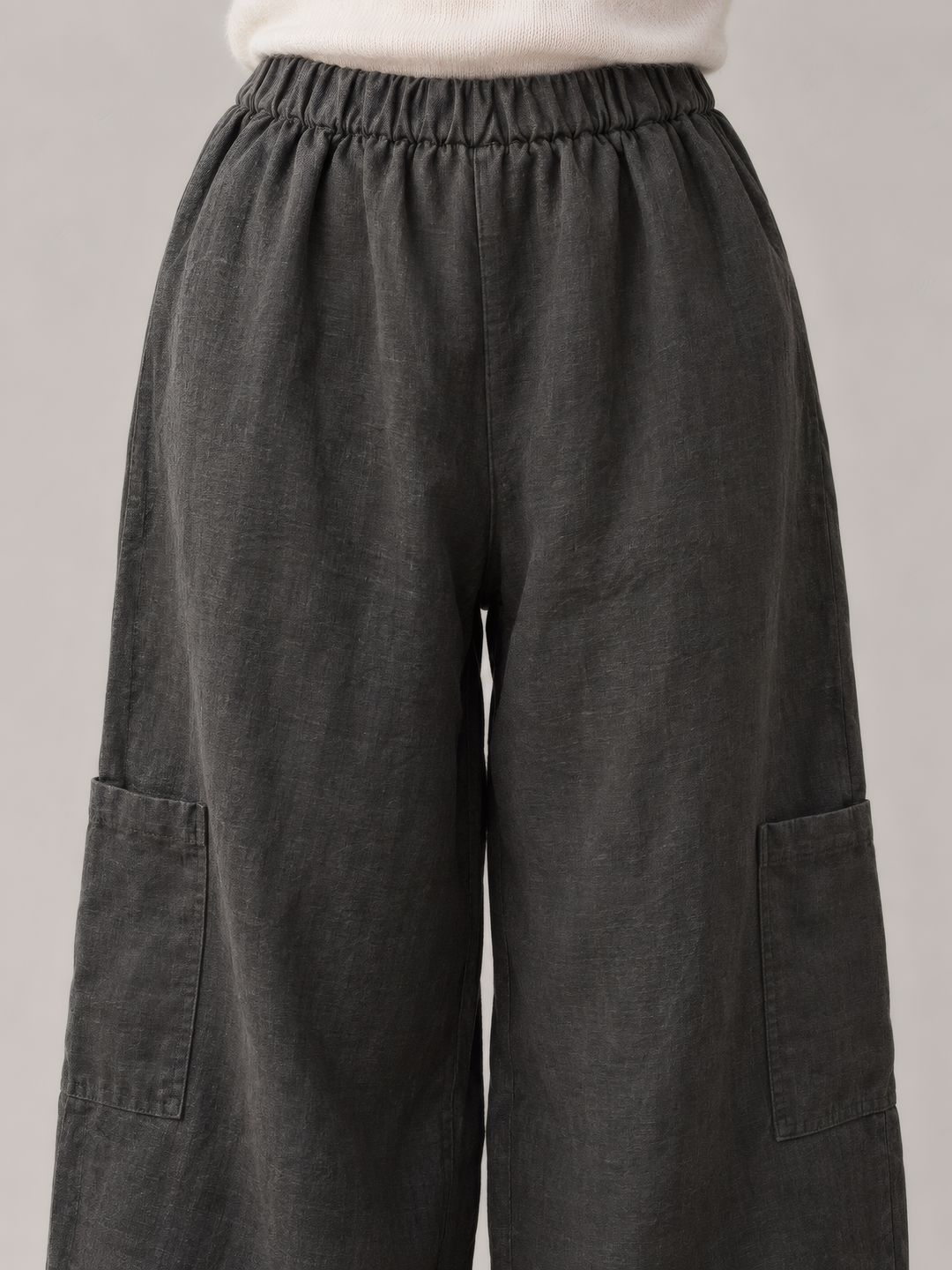 Bryn Walker Heavy Linen Casbah Pant in Kelp, close up of the fabric and details