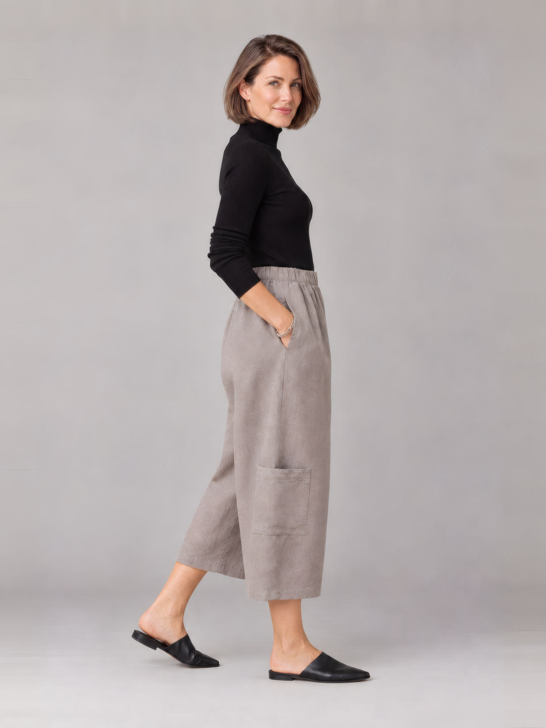 Bryn Walker Heavy Linen Casbah Pant in Sandpiper, side view on model