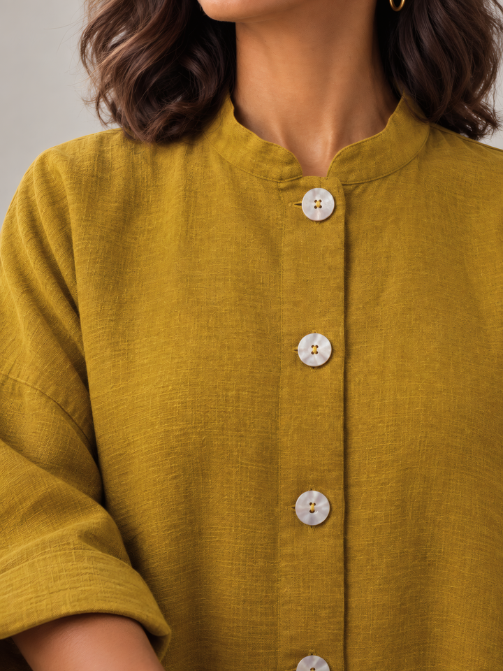 Bryn Walker Heavy Linen Danuta Jacket in Honeycomb, close up of the fabric and details