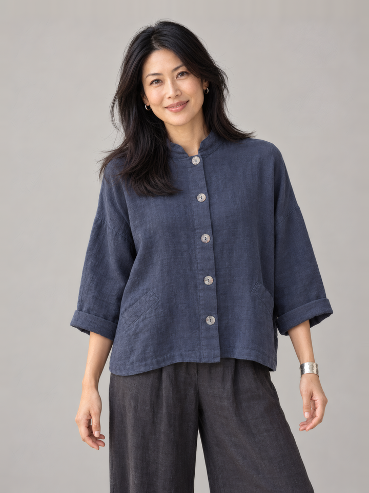 Bryn Walker Heavy Linen Danuta Jacket in Orion, front view on model