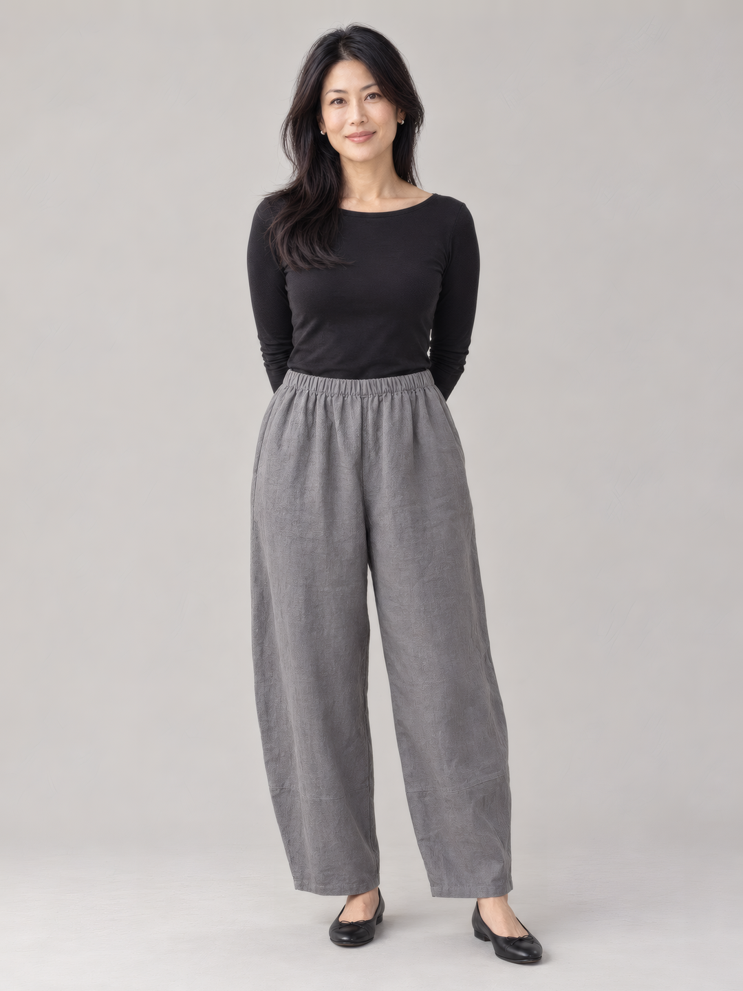 Bryn Walker Heavy Linen Oliver Pant in Grayling, front view on model