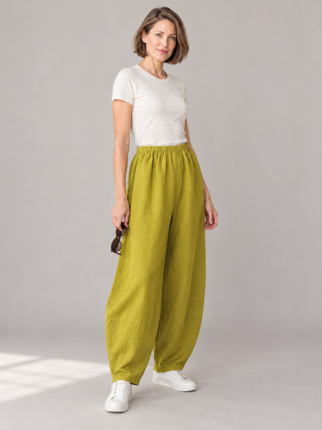 Bryn Walker Heavy Linen Oliver Pant in Olio, front view on model