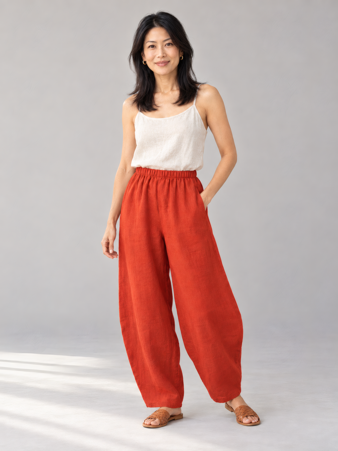 Bryn Walker Heavy Linen Oliver Pant in Uni, front view on model