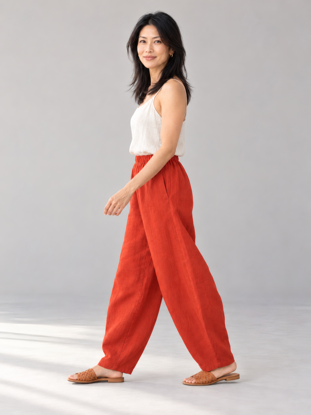 Bryn Walker Heavy Linen Oliver Pant in Uni, side view on model