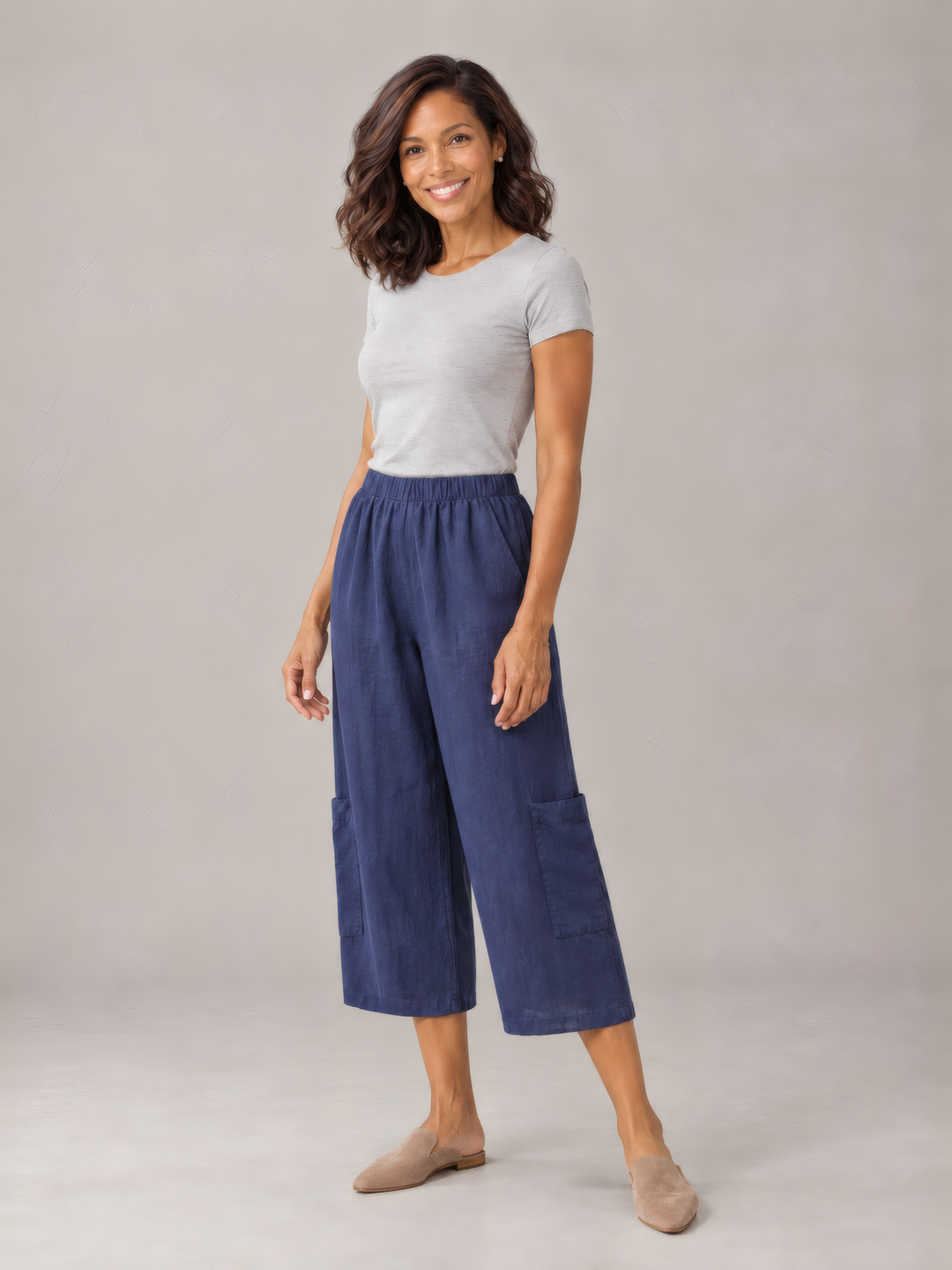 Bryn Walker Light Linen Casbah Pant in Dewberry, front view on model