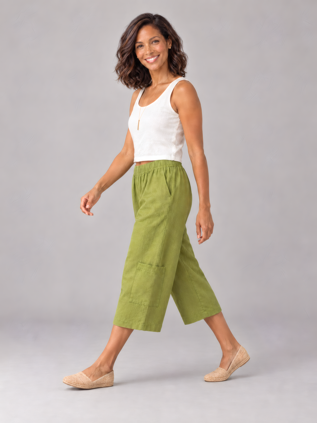 Bryn Walker Light Linen Casbah Pant in Lacewing, side view on model
