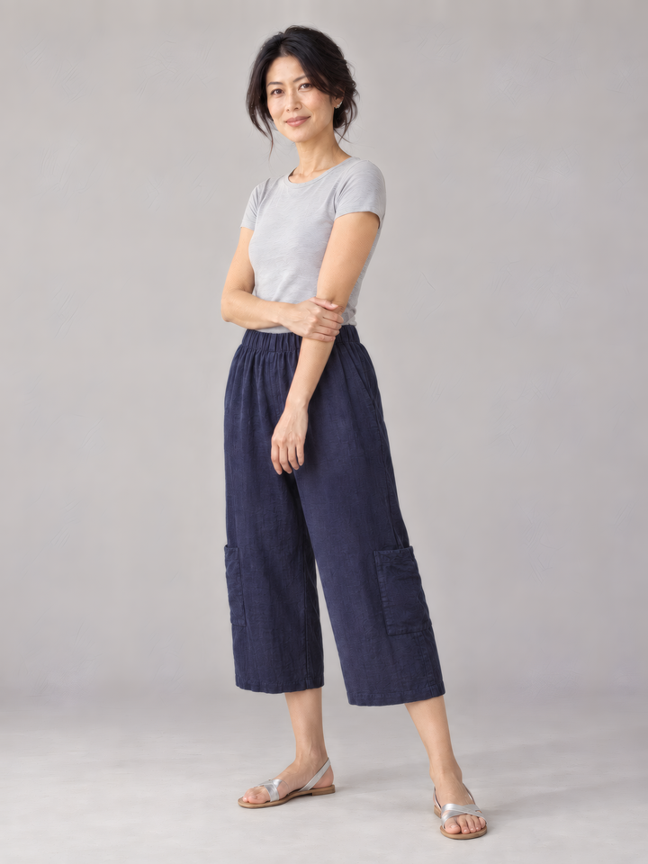 Bryn Walker Light Linen Casbah Pant in Starlight, front view on model