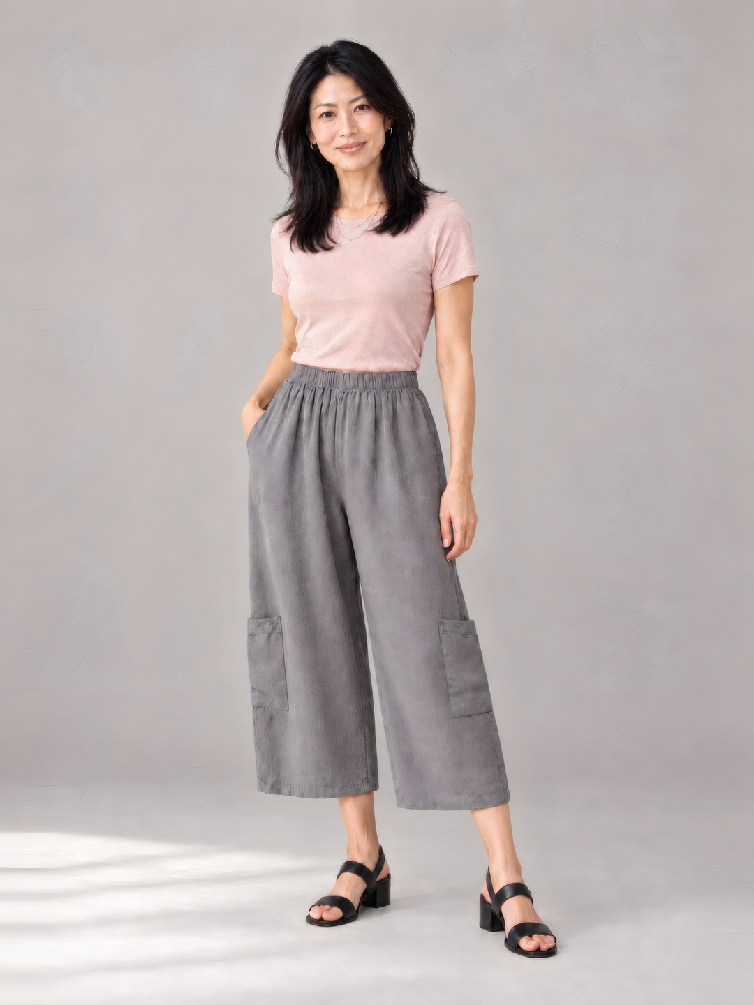 Bryn Walker Light Linen Casbah Pant in Zinc, front view on model