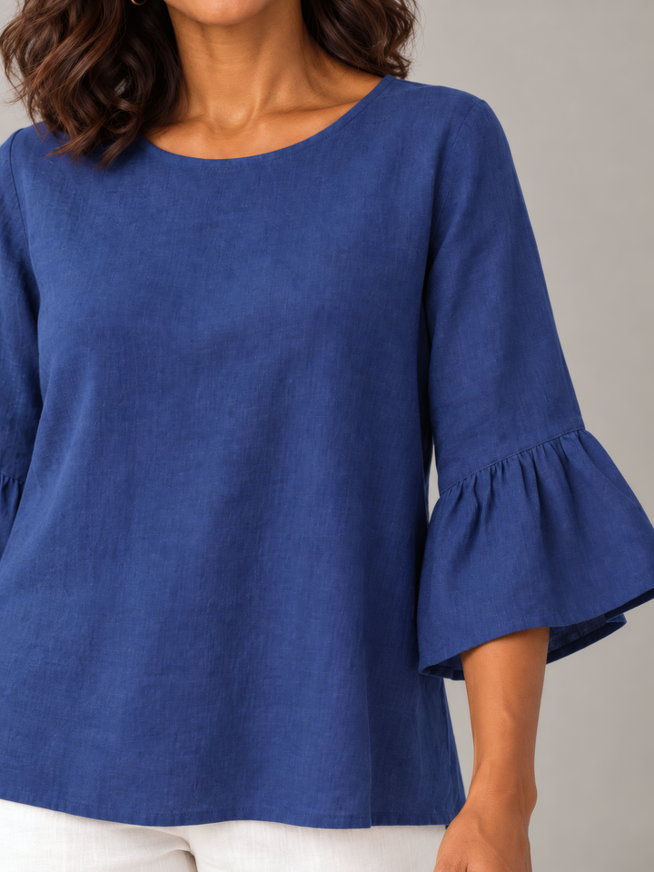 Bryn Walker Light Linen Fran Shirt in Dewberry, close up of the fabric and details