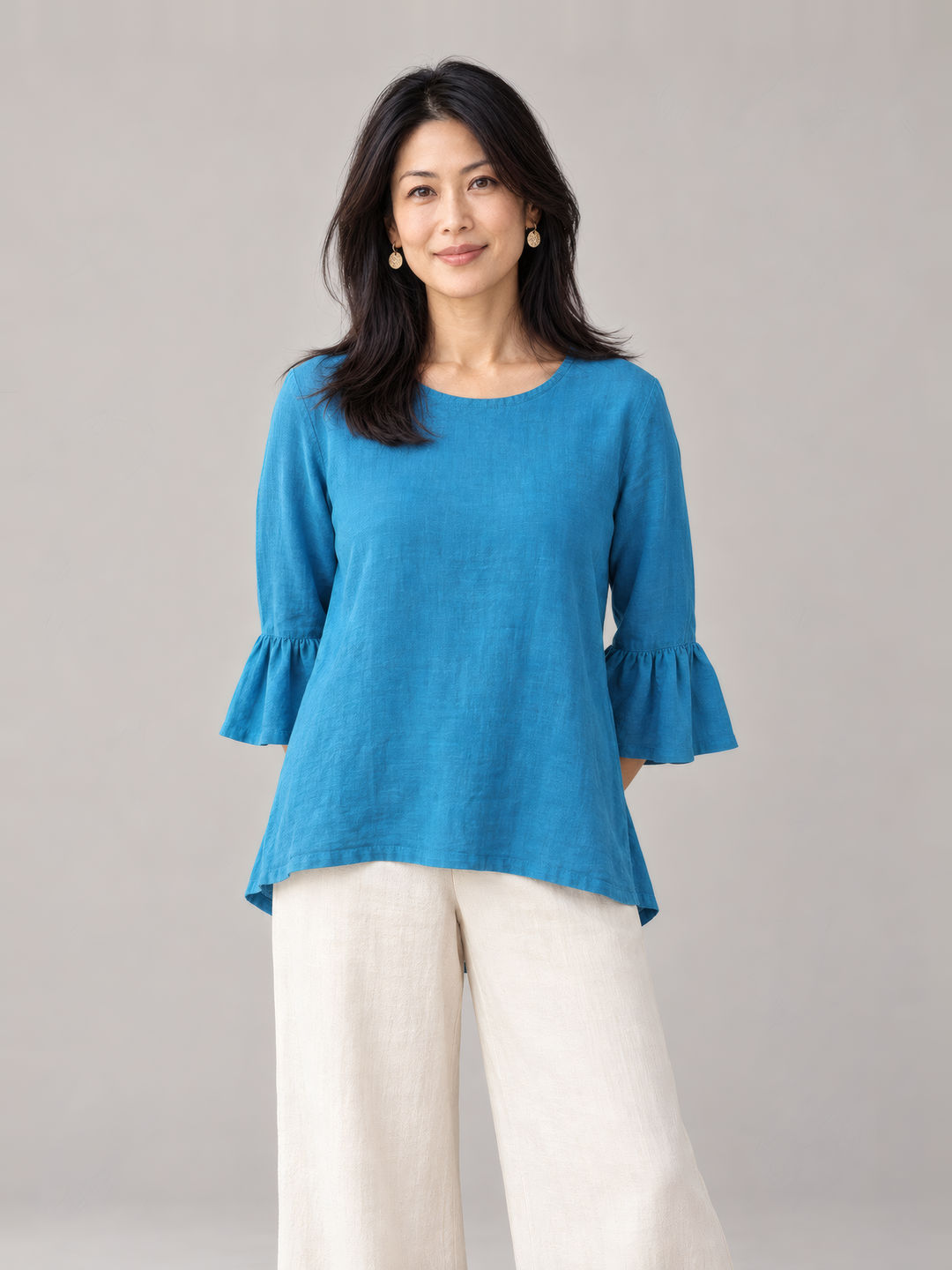 Bryn Walker Light Linen Fran Shirt in Isola, front view on model