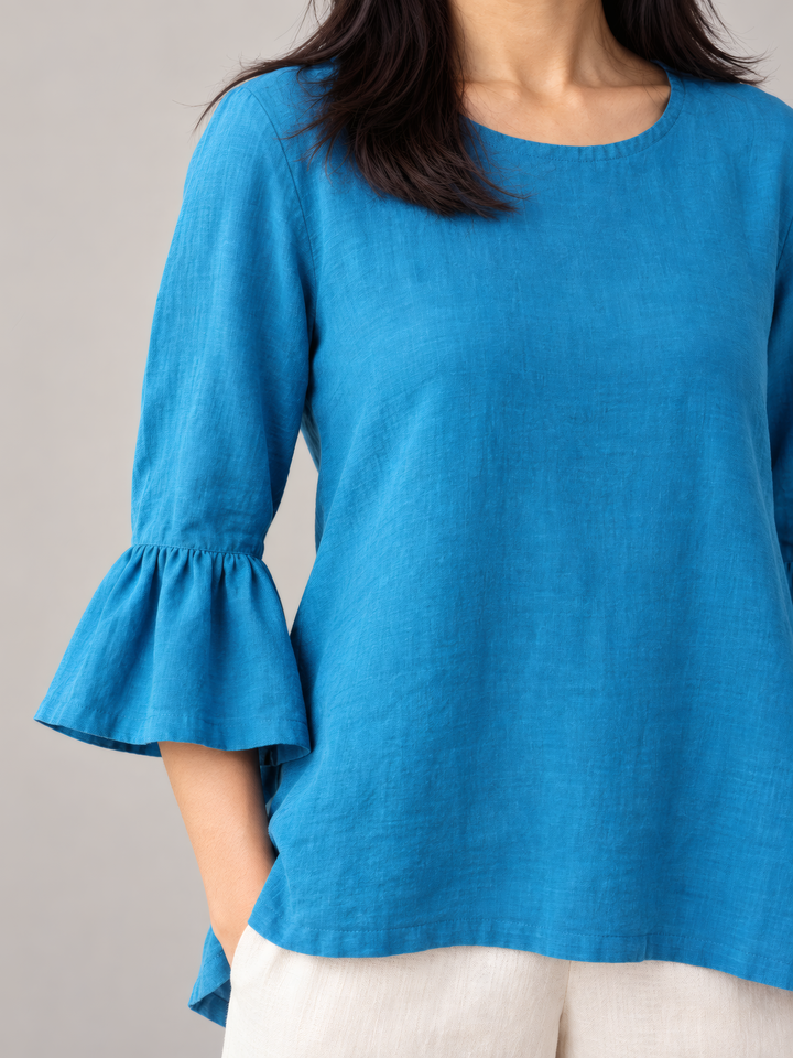 Bryn Walker Light Linen Fran Shirt in Isola, close up of the fabric and details