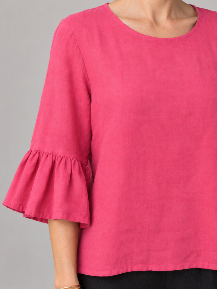 Bryn Walker Light Linen Fran Shirt in Nemesia, close up of the fabric and details