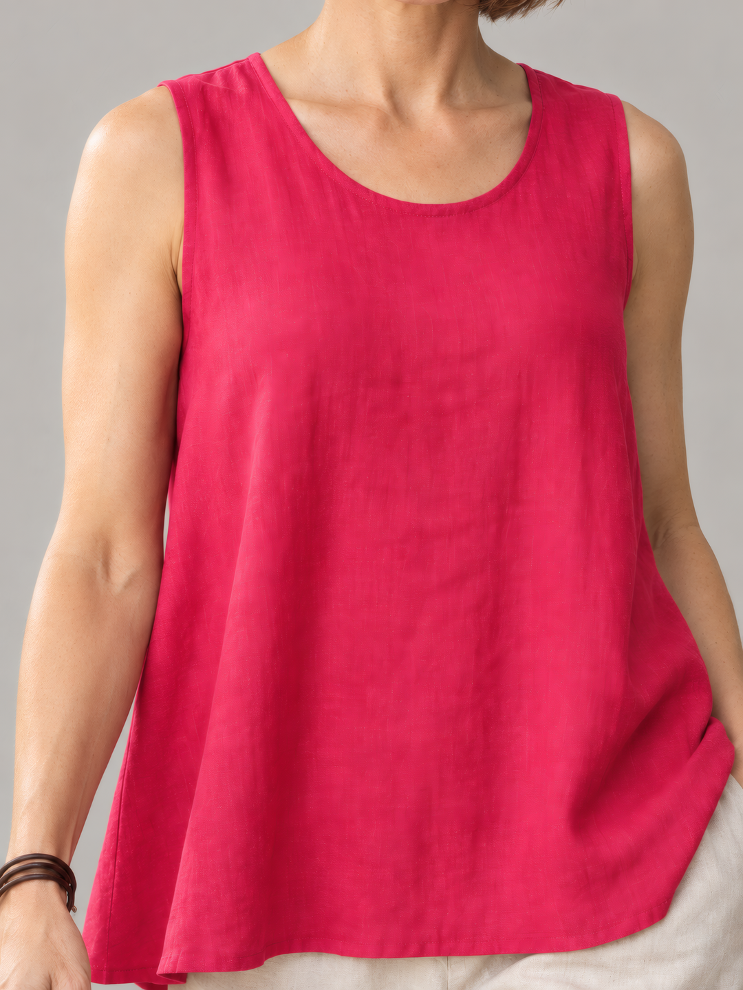 Bryn Walker Light Linen Huxley Tank in Lantana, close up of the fabric and details