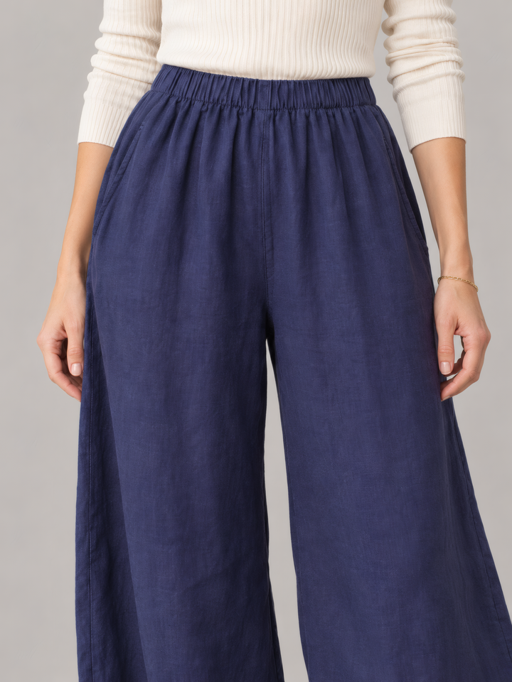 Bryn Walker Light Linen Oliver Pant in Starlight, close up of the fabric and details