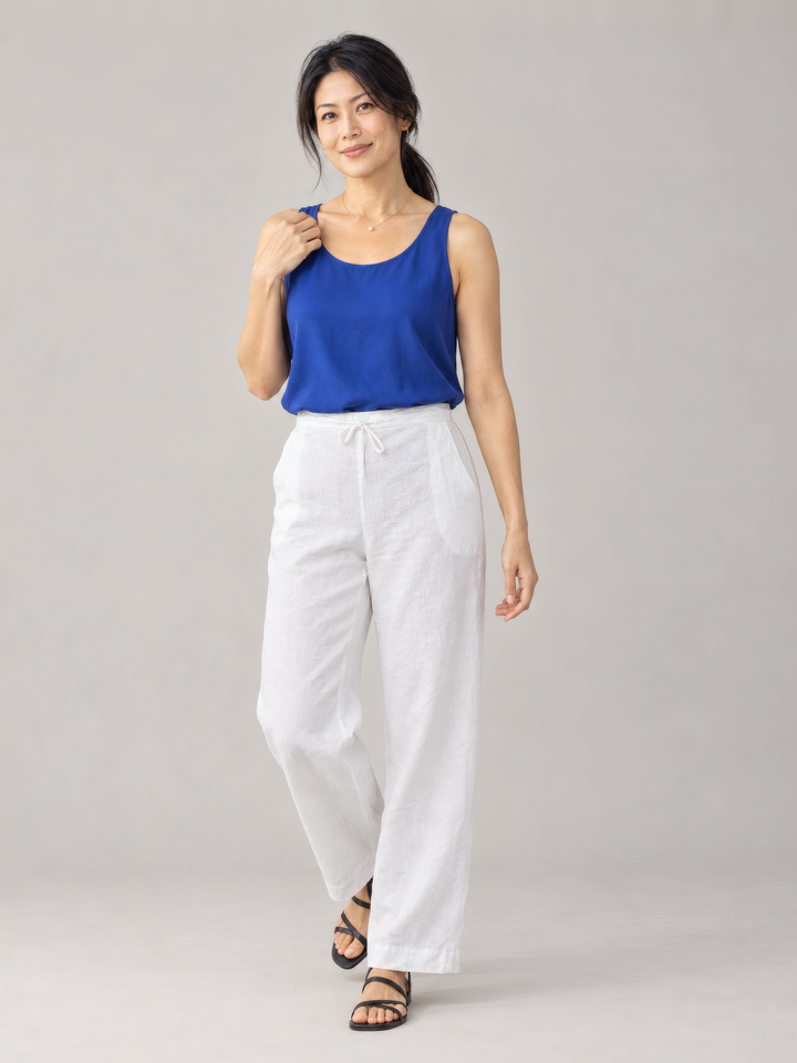 Bryn Walker Light Linen Saba Pant in White, front view on model