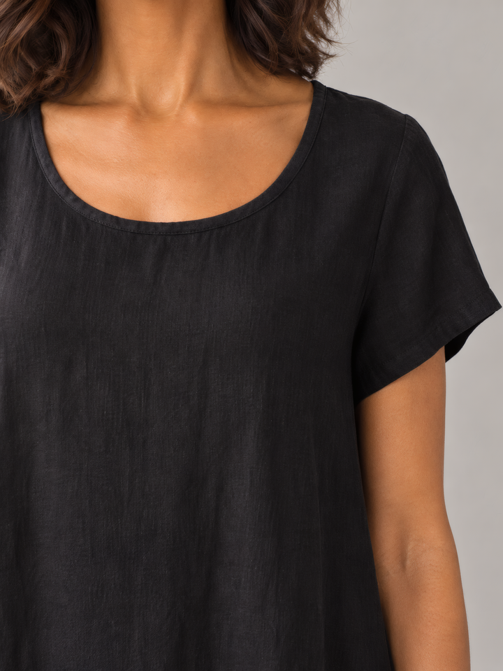 Bryn Walker Light Linen Winslow Dress in Black, close up of the fabric and details