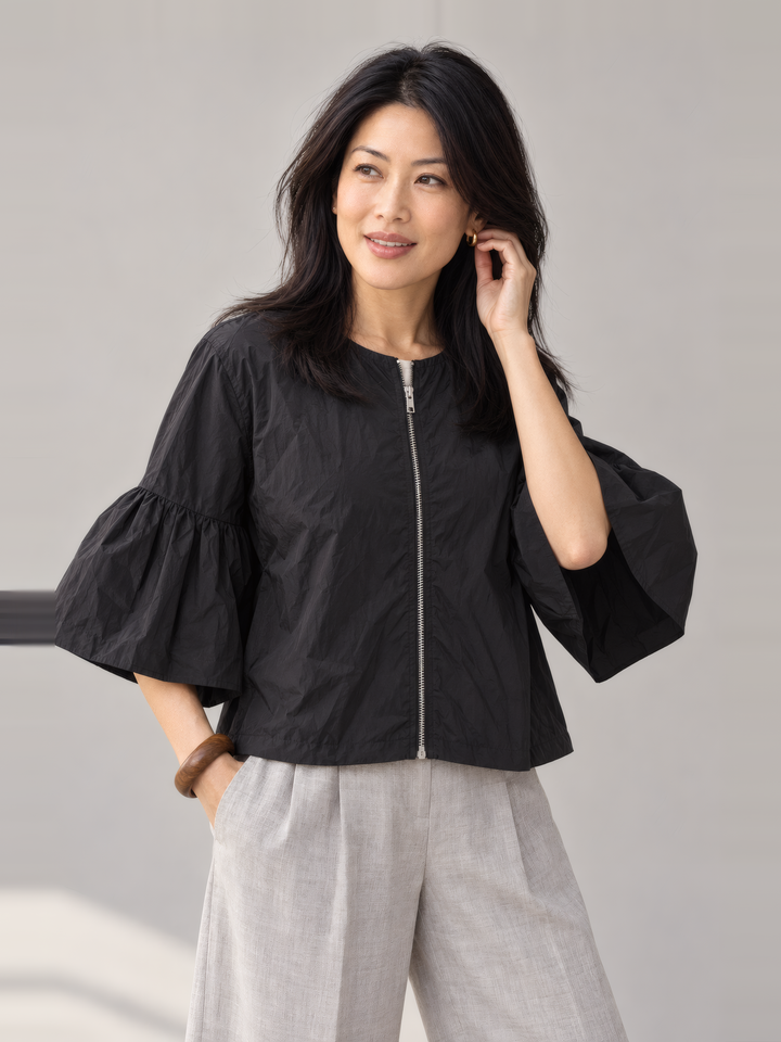 Bryn Walker Memory Crunch Frida Jacket in Black, front view on model