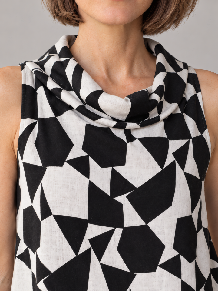 Bryn Walker Print Light Linen Etta Tank in Cream, close up of the fabric and details
