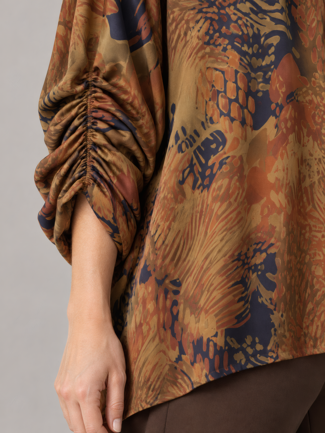 Bryn Walker Wilder Tunic in Partridge, close up of the fabric and details