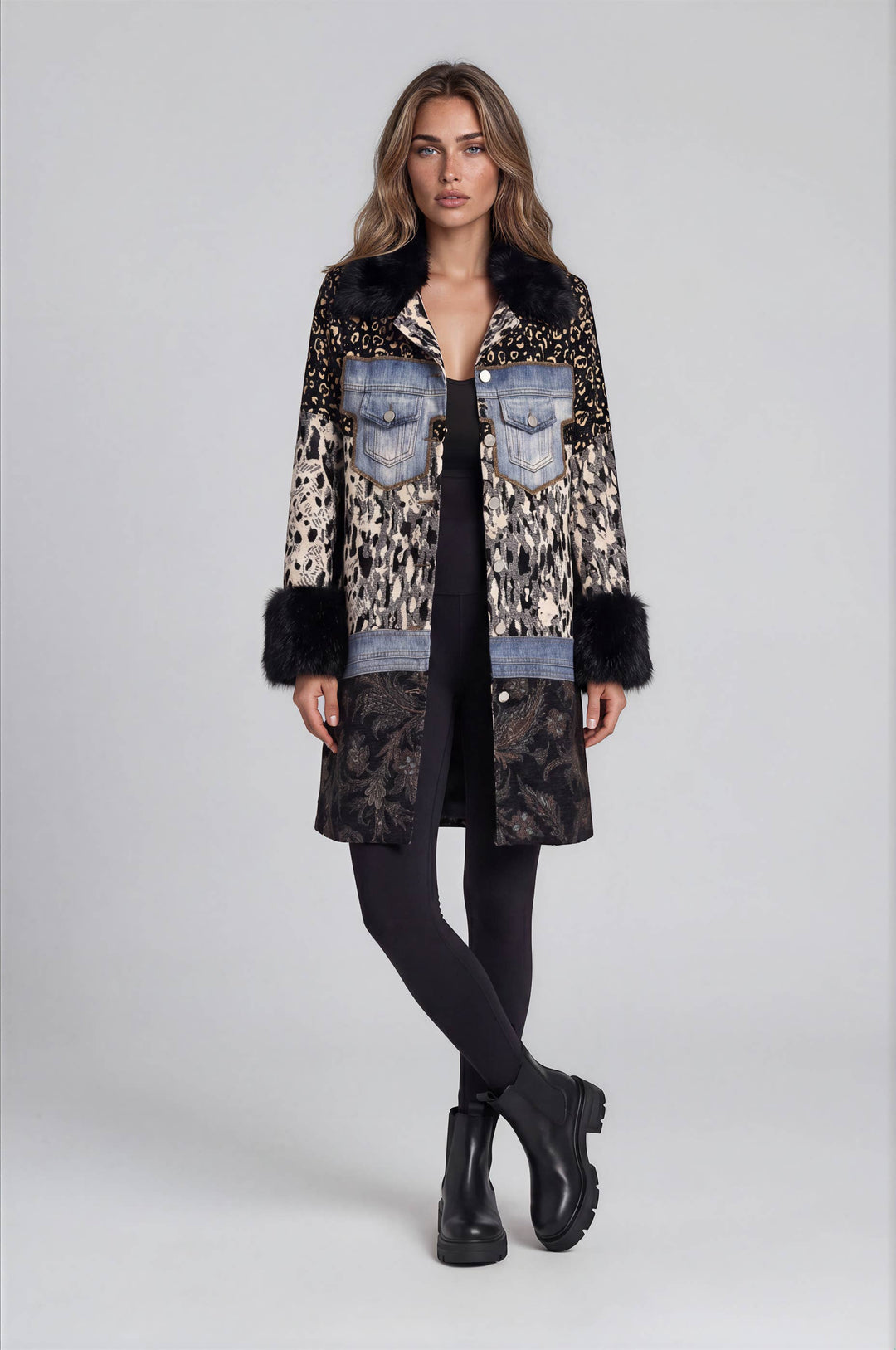 Adore Mixed Media Faux Fur Trim Jacket alternate view