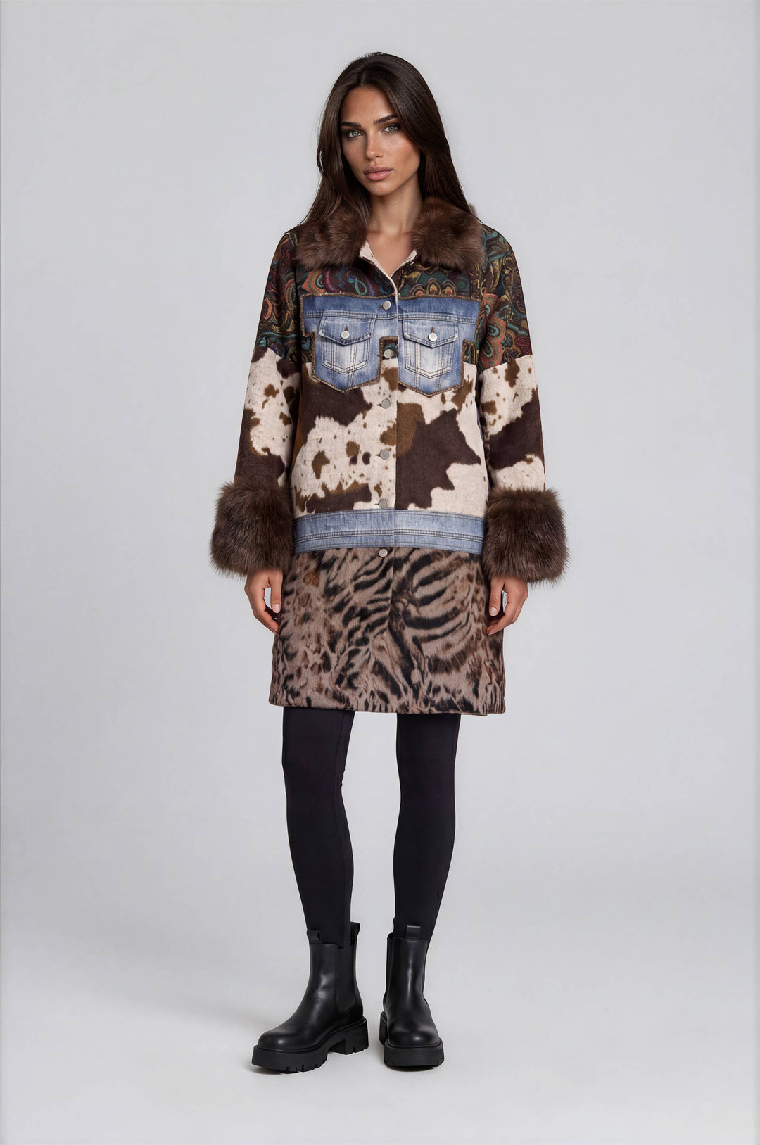 Adore Mixed Media Faux Fur Statement Coat alternate view