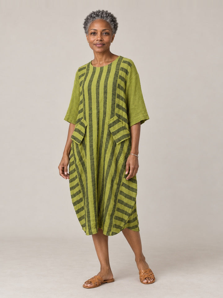 Cheyenne Stripe Gauze Pocket Dress in Apple, front view on model