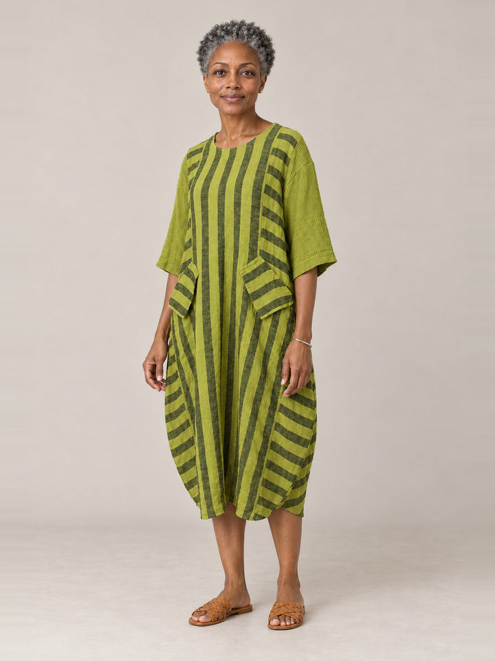 Cheyenne Stripe Gauze Pocket Dress in Apple, three quarter view on model
