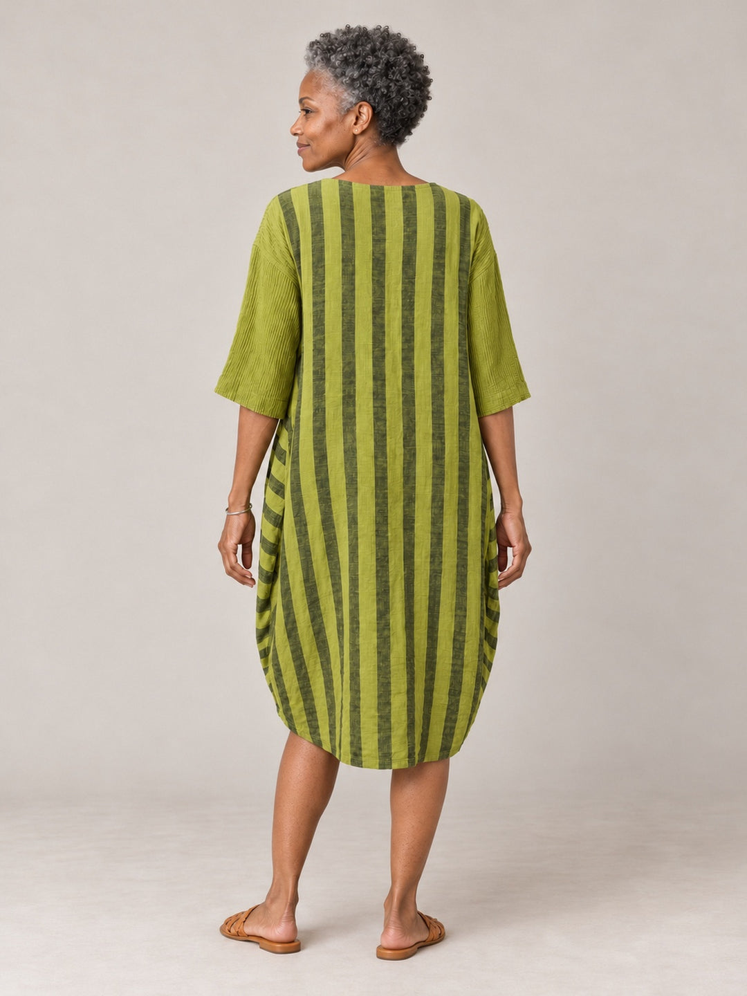 Cheyenne Stripe Gauze Pocket Dress in Apple, back view on model